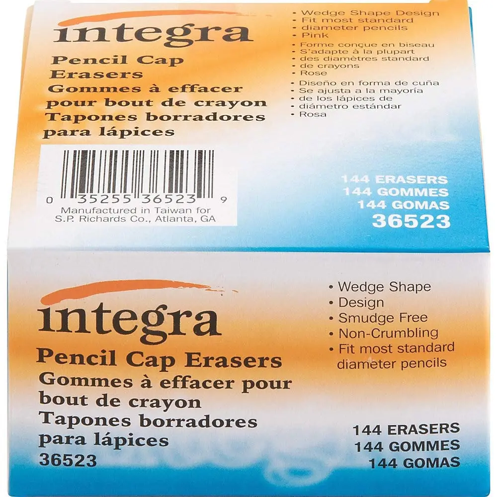 Integra Pink Pencil Cap Eraser - Lead Pencil - Wedge - Latex-free - 144/Box - Pink