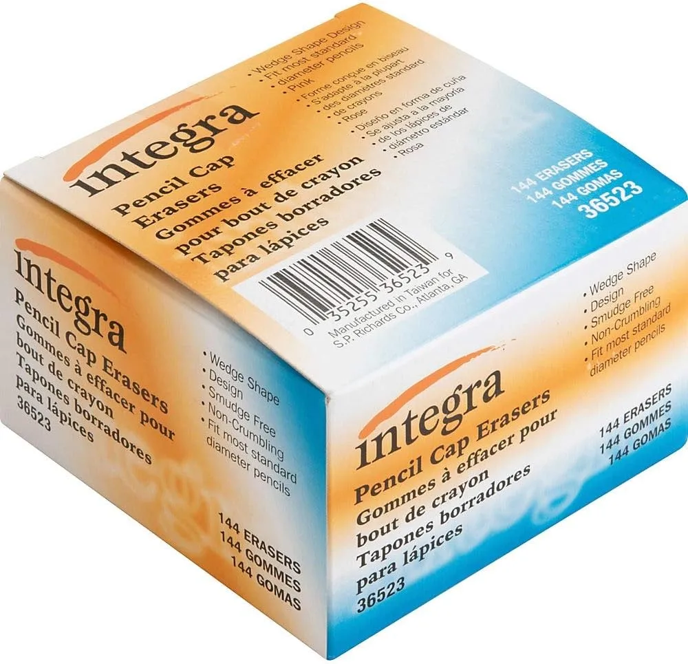 Integra Pink Pencil Cap Eraser - Lead Pencil - Wedge - Latex-free - 144/Box - Pink