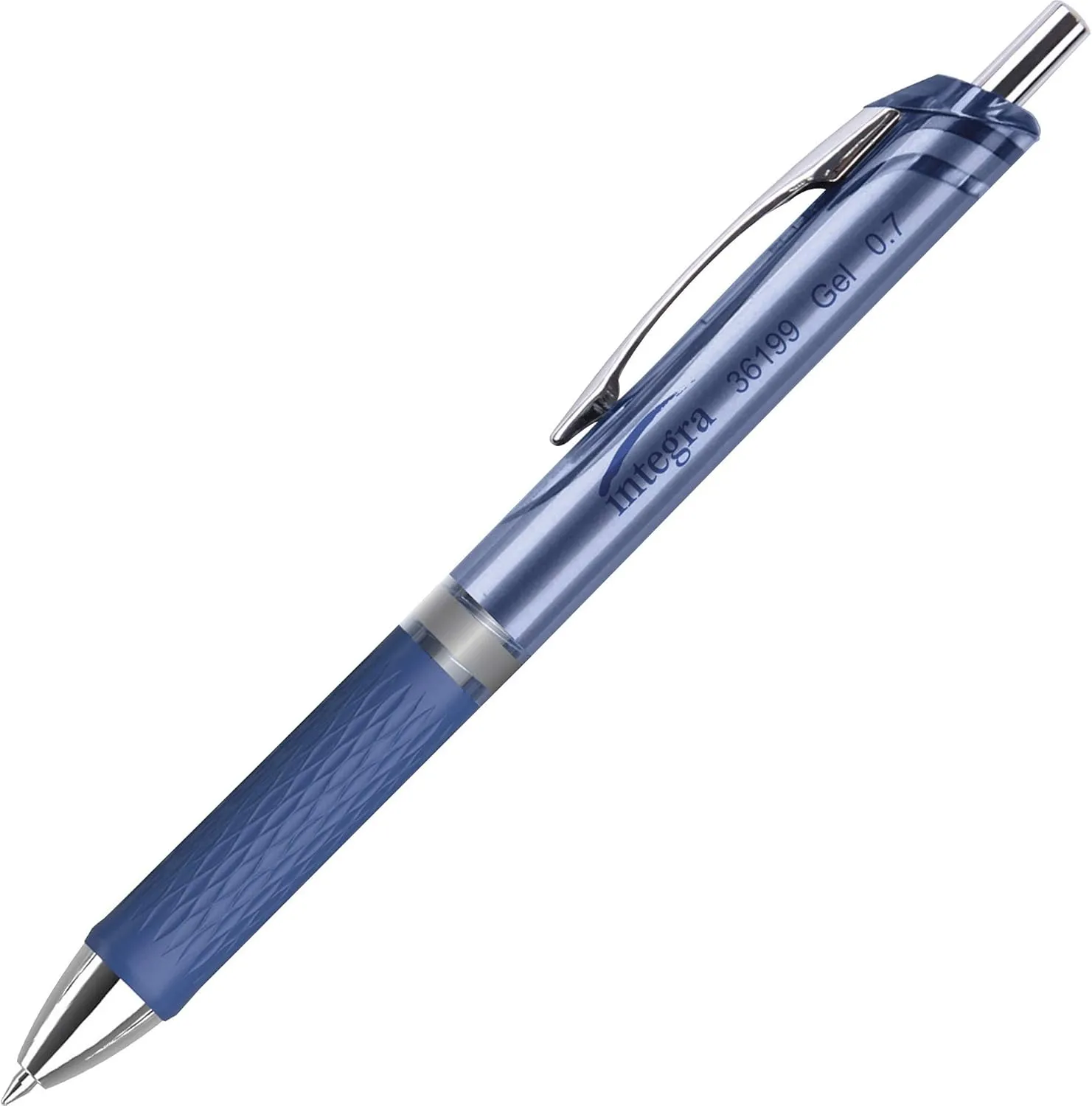 Integra Retractable Gel Ink Pens, Medium Point, 0.7 mm, Blue Barrel, Blue Ink, Pack Of 12 Pens