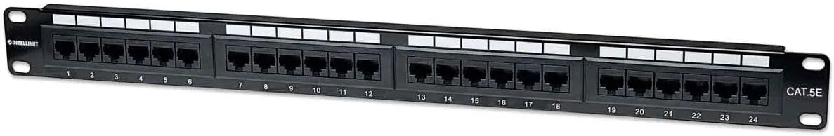Intellinet 24 Port Cat5e Network Patch Panel Wall Mount– 1U Rack Height