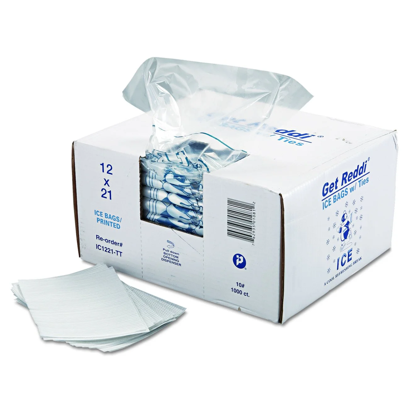 Inteplast Group IBS IC1221 Super Extra-Heavy Grade Ice Bag, 21" Height, 12" Width, 1.5mil Thickness, Polyethylene