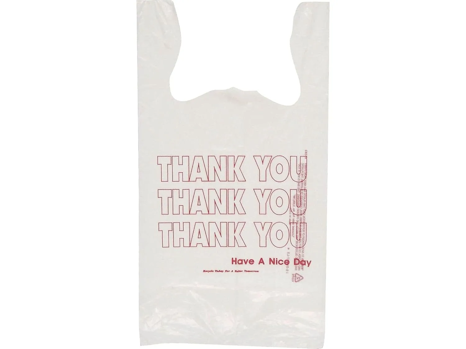 Inteplast Group THW1VAL "Thank You" Handled T-Shirt Bags, 11 1/2 x 21, Polyethylene, White (Case of 900)