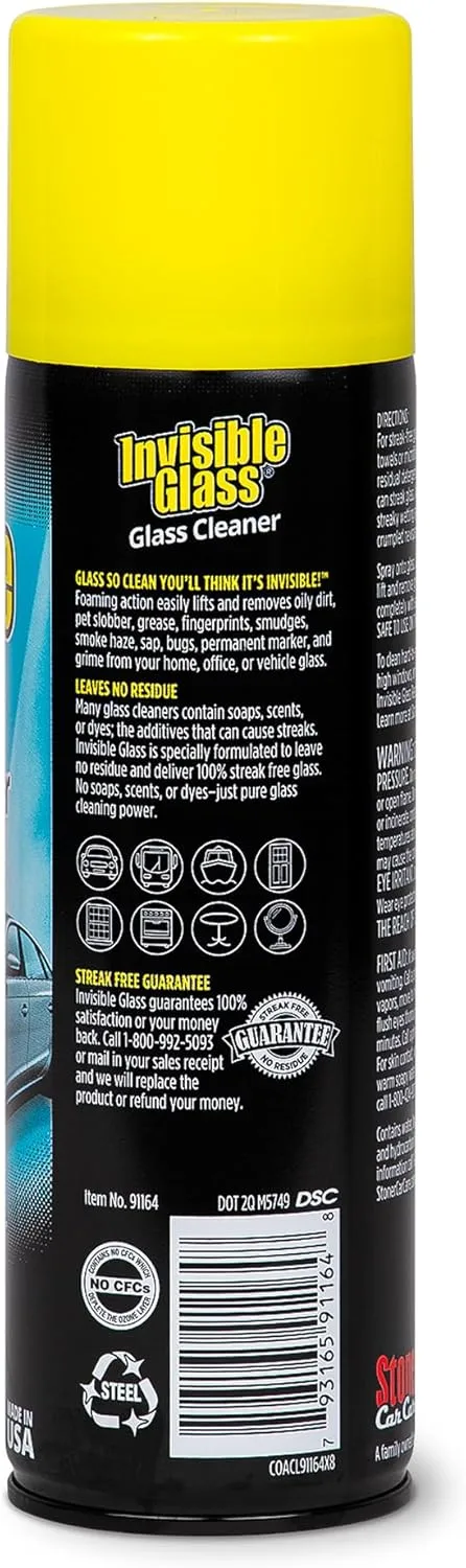 Invisible Glass 91164 Premium Aerosol Glass Cleaner Spray for Car Windshields and Windows, Automotive and Home Window Cleaner, Streak-Free, Ammonia-Free, Tint-Safe – 19 oz