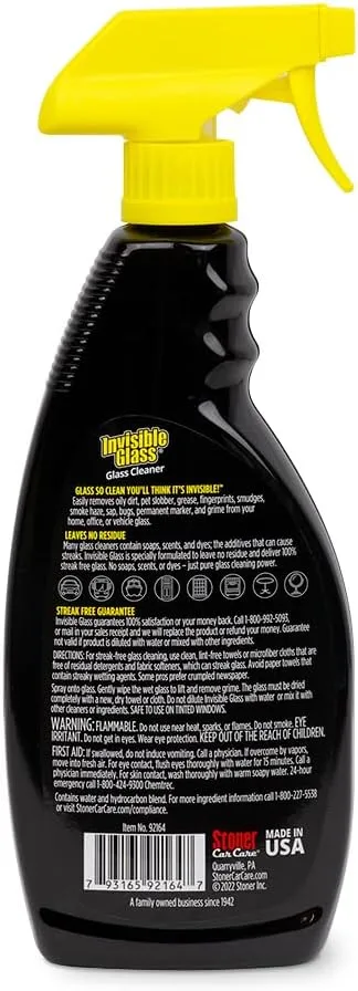 Invisible Glass 92164 Premium Glass Cleaner Spray for Car Windshields and Windows, Automotive and Home Window Cleaner, Streak-Free, Ammonia-Free, Tint-Safe – 22 fl oz 22 Fl Oz (Pack of 1)