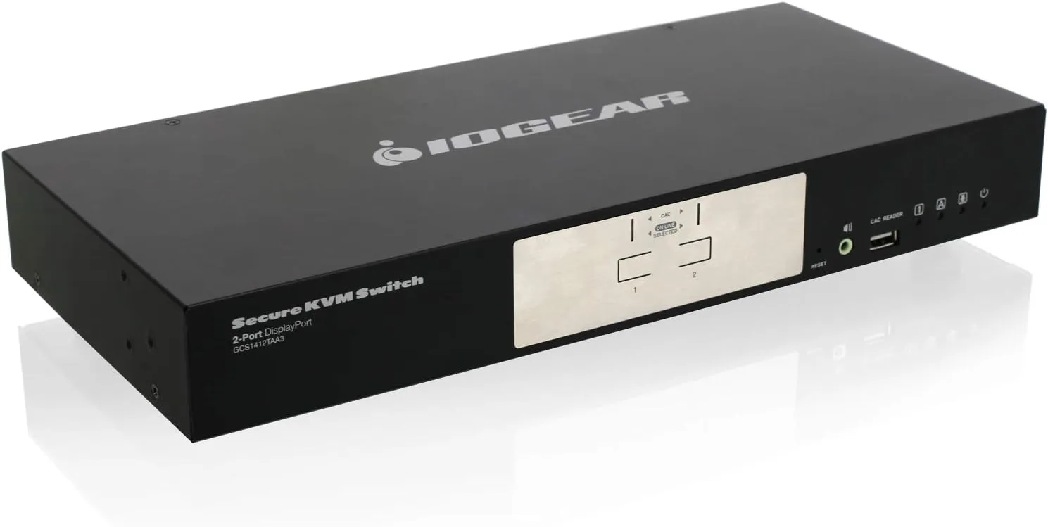 IOGEAR 2-Port DisplayPort Secure KVM Desktop Switch 4K UHD - USB Smart Card - CAC Biometrics Support