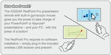 IOGEAR Red Point Pro 2.4GHz Gyroscopic Presentation Mouse with Laser Pointer, GME430R