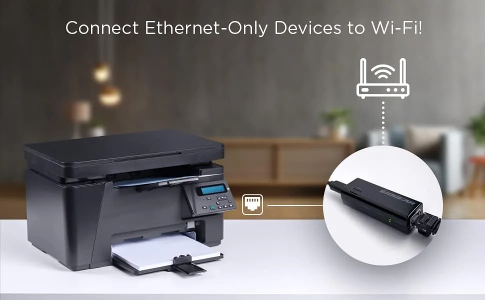 IOGEAR Universal Ethernet to Wi-Fi N Adapter - Speeds of up to 300Mbps on 2.4GHz - Push-button Wi-Fi Protected Setup (WPS)
