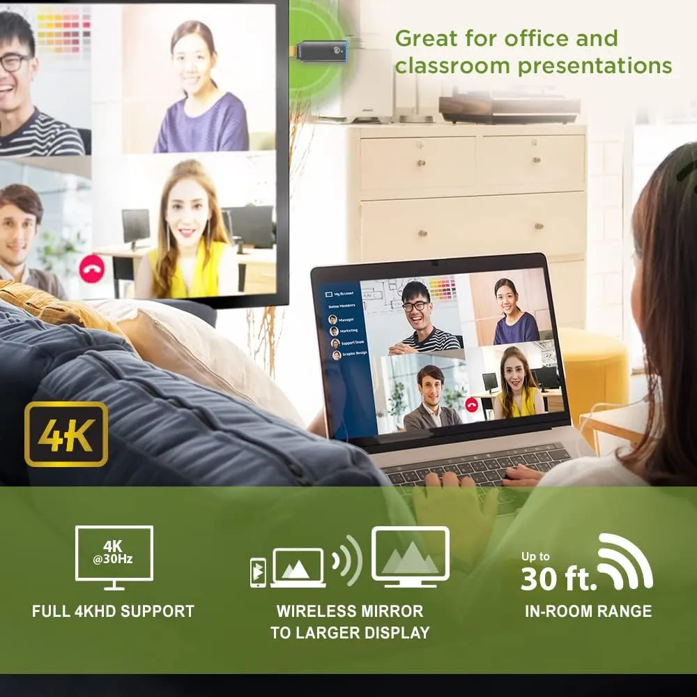 IOGEAR Mini Wireless 4K HDMI Video Screen Sharing Adapter - Wireless 2.4/5GHz withWPA-2 Security - Up to 30Ft