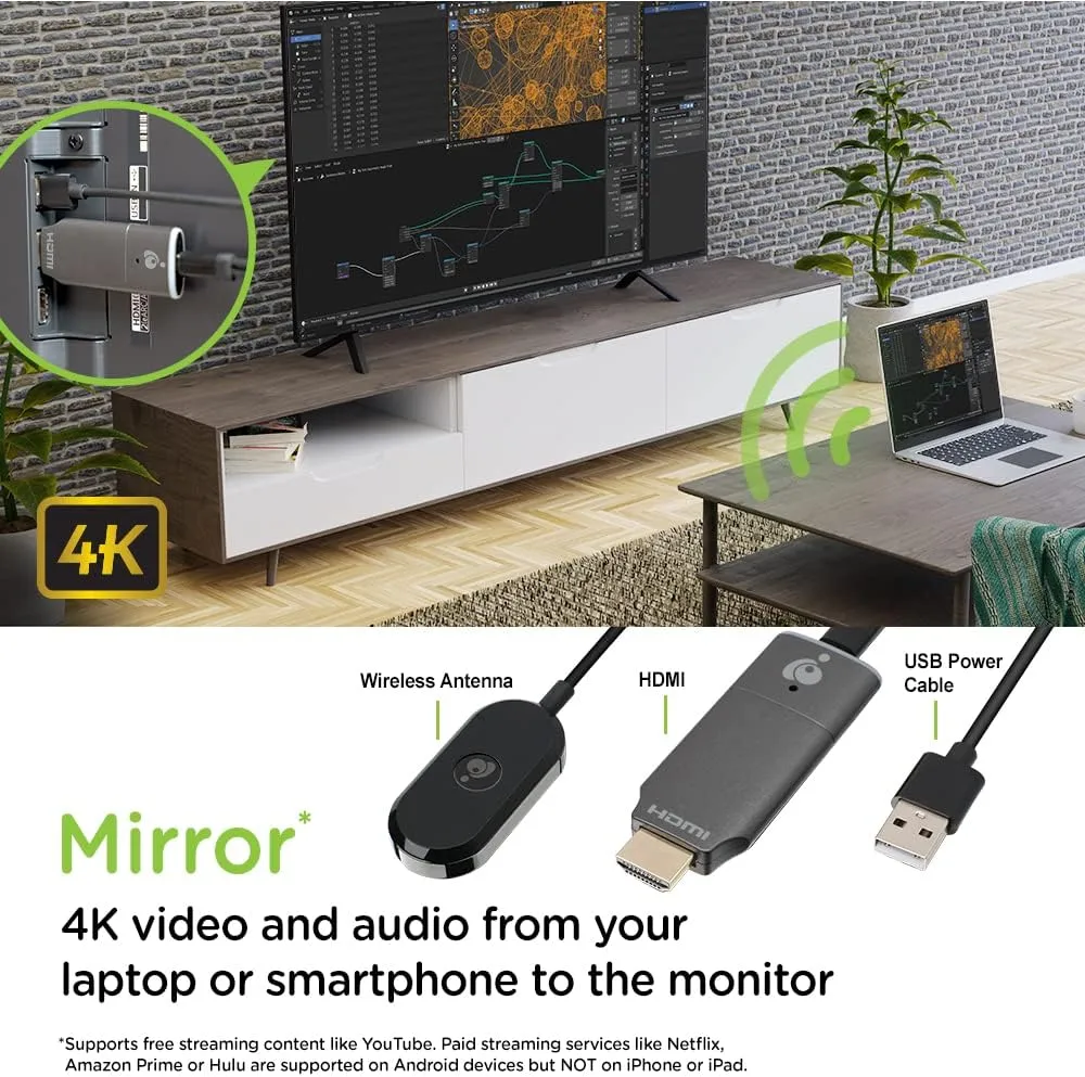 IOGEAR Mini Wireless 4K HDMI Video Screen Sharing Adapter - Wireless 2.4/5GHz withWPA-2 Security - Up to 30Ft