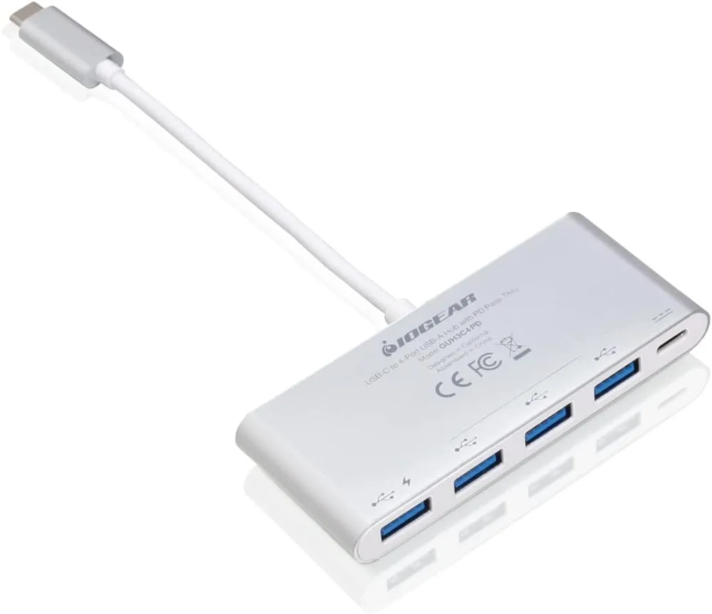 IOGEAR USB-C to 4 Port USB-A Hub - USB-C 60W Pass Through - Compatible wi/Thunderbolt 3 - Type-A Port (5Gbps) - GUH3C4PD
