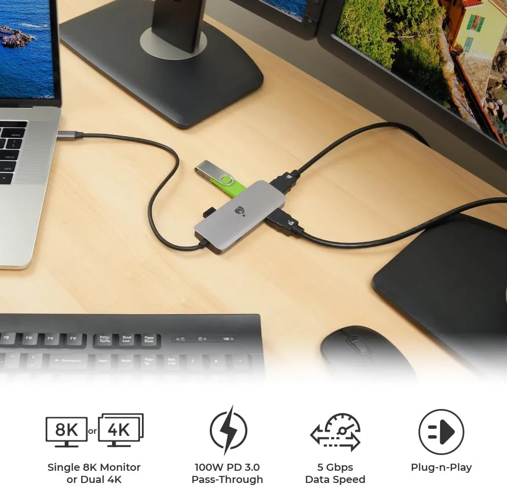 IOGEAR USB-C 6-in-1 Travel Dock 8K Single Monitor Nano Dock Pro Up to 4K in Dual Display Mode