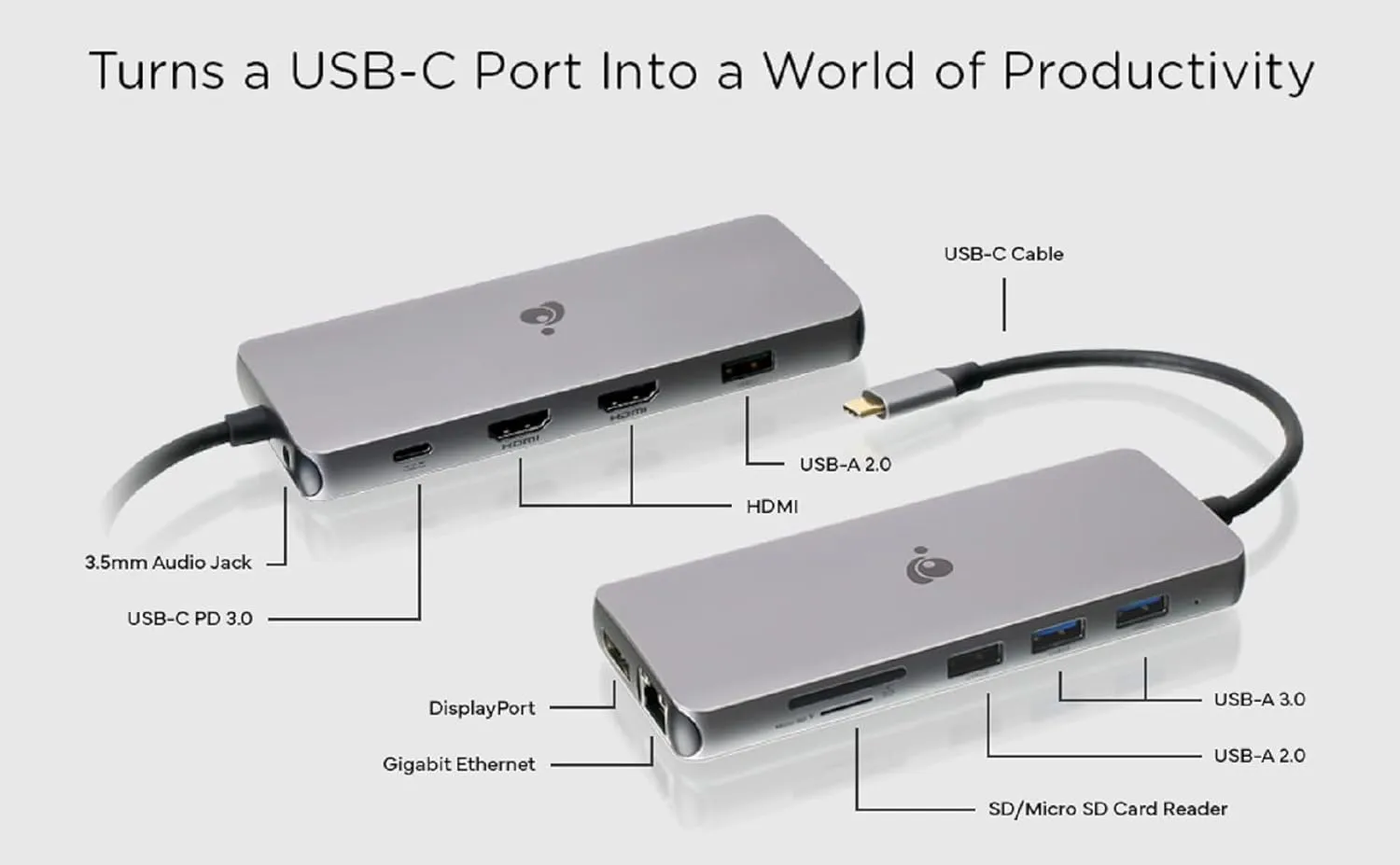 IOGEAR USB-C Triple Display Dock Station - 4K 60Hz - 2 HDMI - 1 DisplayPort - 2 USB2 - 2 USB3 - Ethernet - 3.5mm Audio