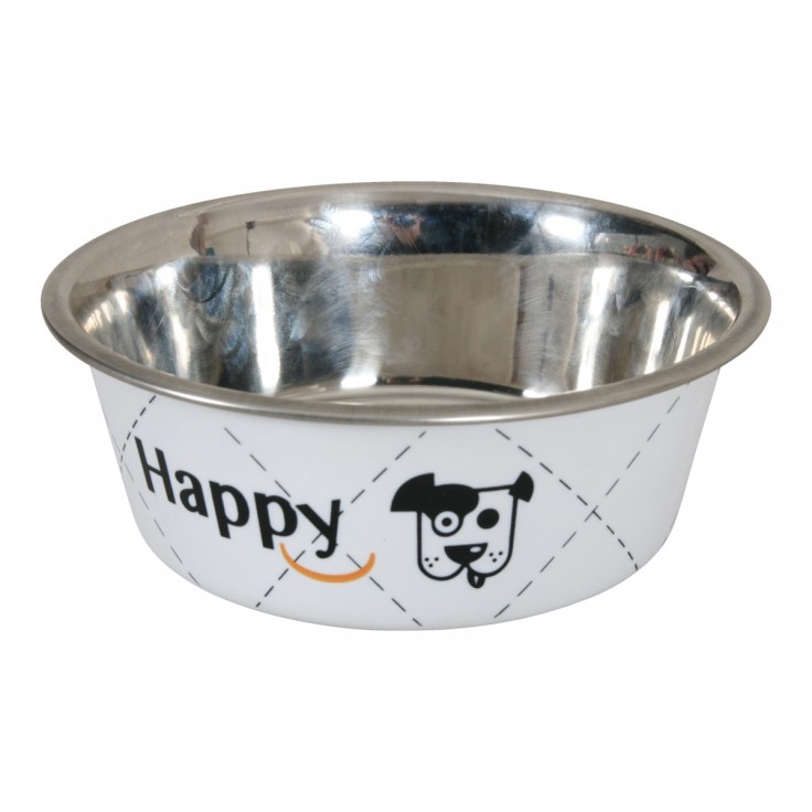 HAPPY STAINLESS STEEL DOG BOWLS - WHITE 0.8L HAPPY STAINLESS STEEL DOG BOWLS - WHITE 0.8L