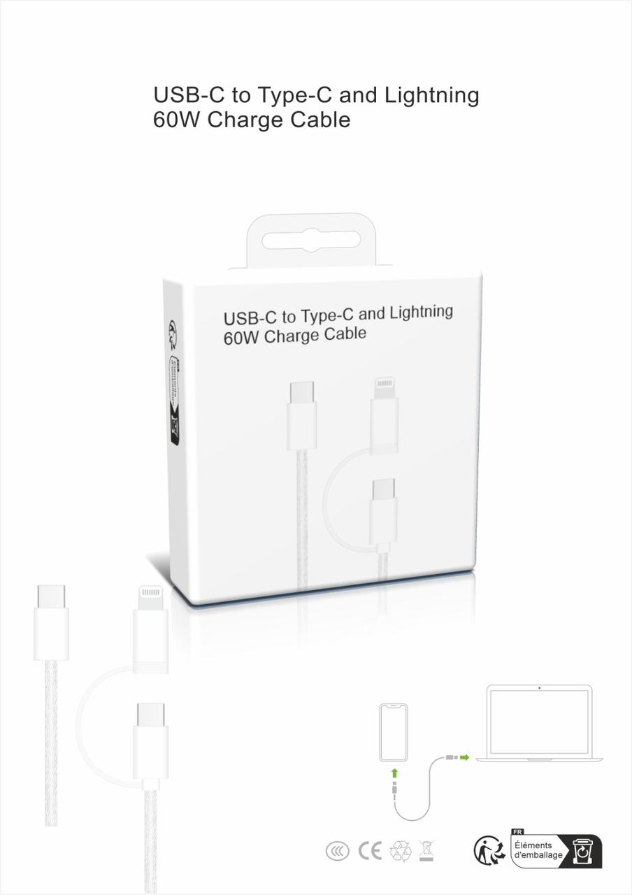60W Type C to Type C and Lighting Charge Cable Fasting Charging