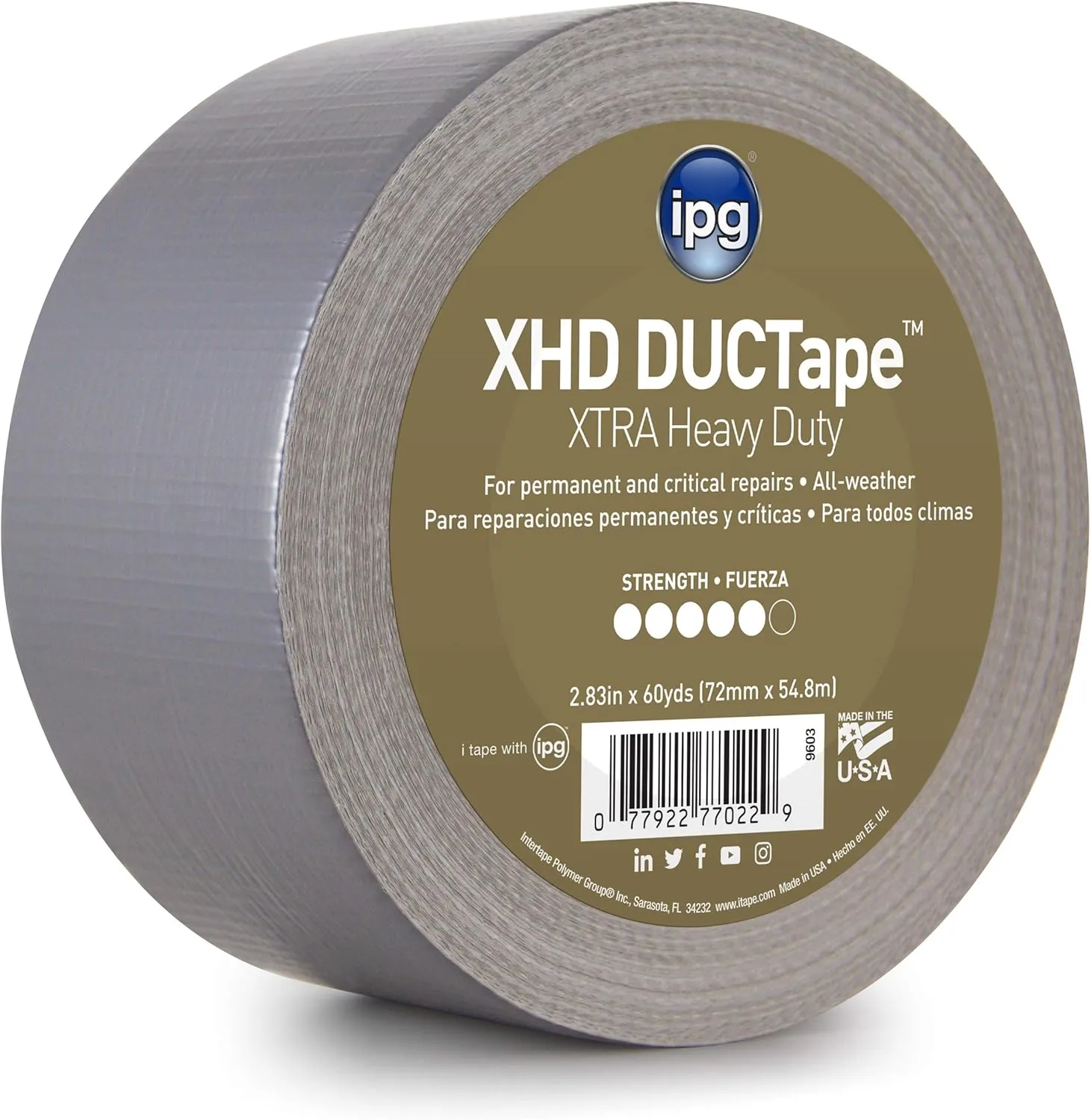 IPG XHD DUCTape, Extra Heavy Duty Duct Tape, 2.83" x 60 yd, Silver (Single Roll) 2.83" x 60 yd Extra Heavy Duty Single Roll