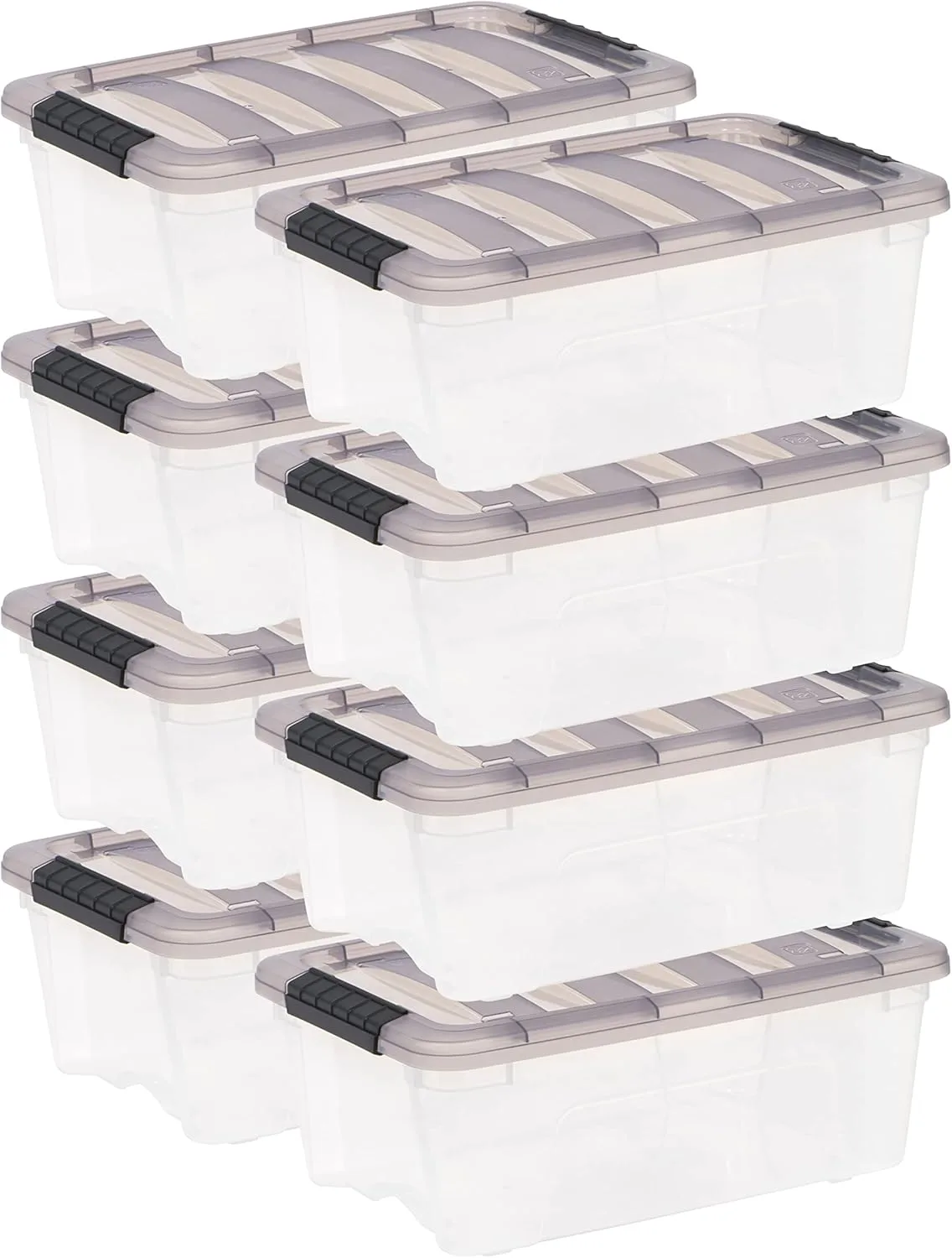 IRIS USA 13 Quart Stack & Pull Clear Storage Box, Gray, 8 Pack