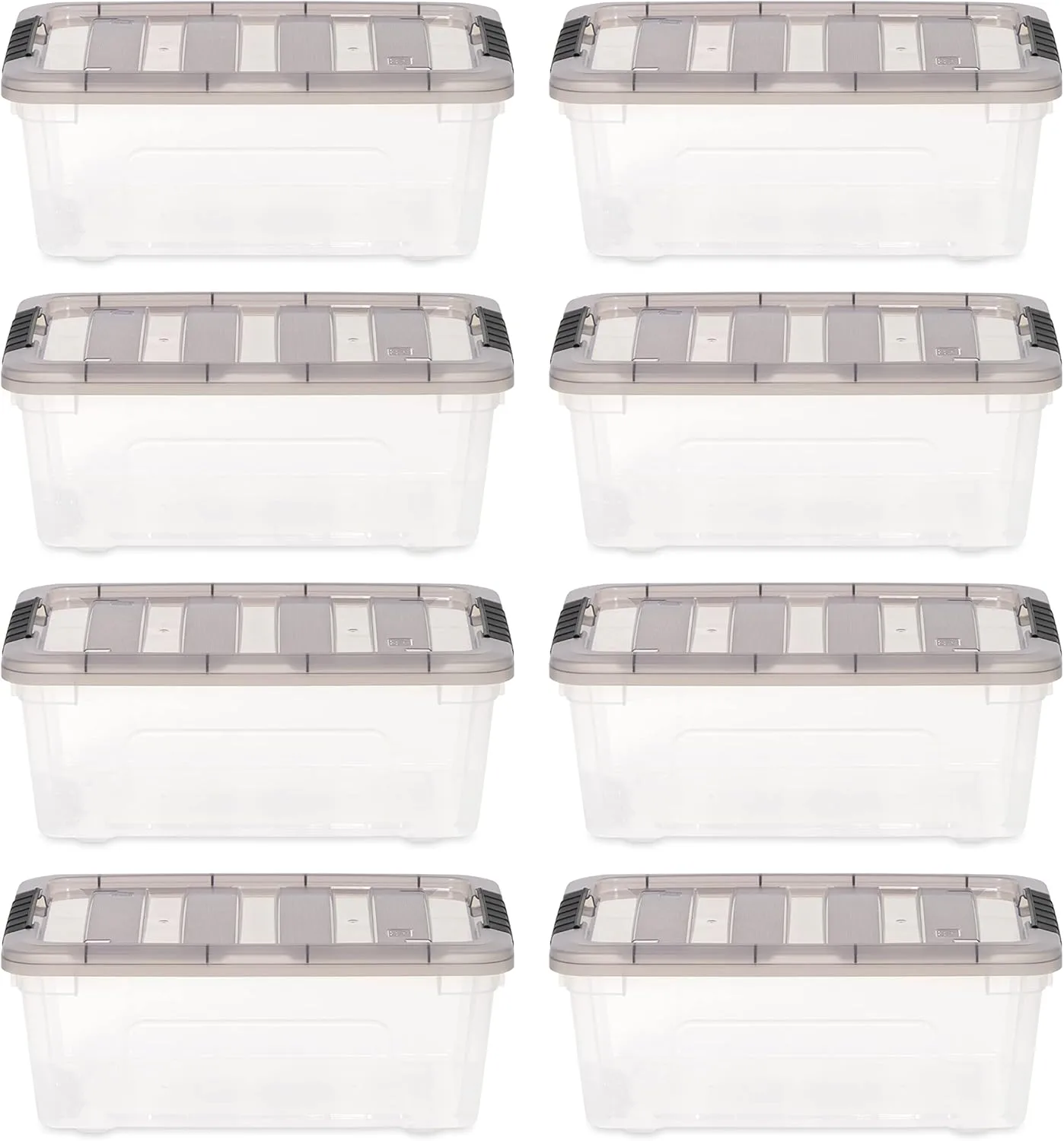IRIS USA 13 Quart Stack & Pull Clear Storage Box, Gray, 8 Pack
