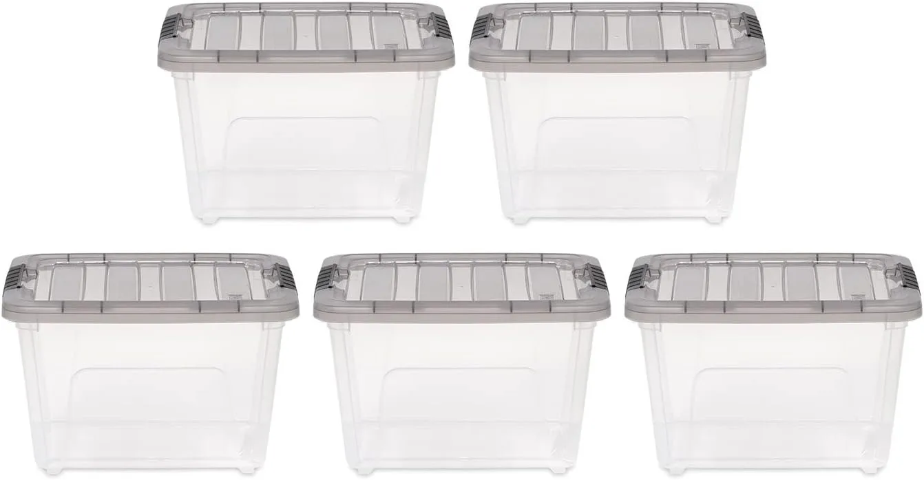 IRIS USA 19 Quart Stack & Pull Clear Plastic Storage Box, Gray, 5 Pack
