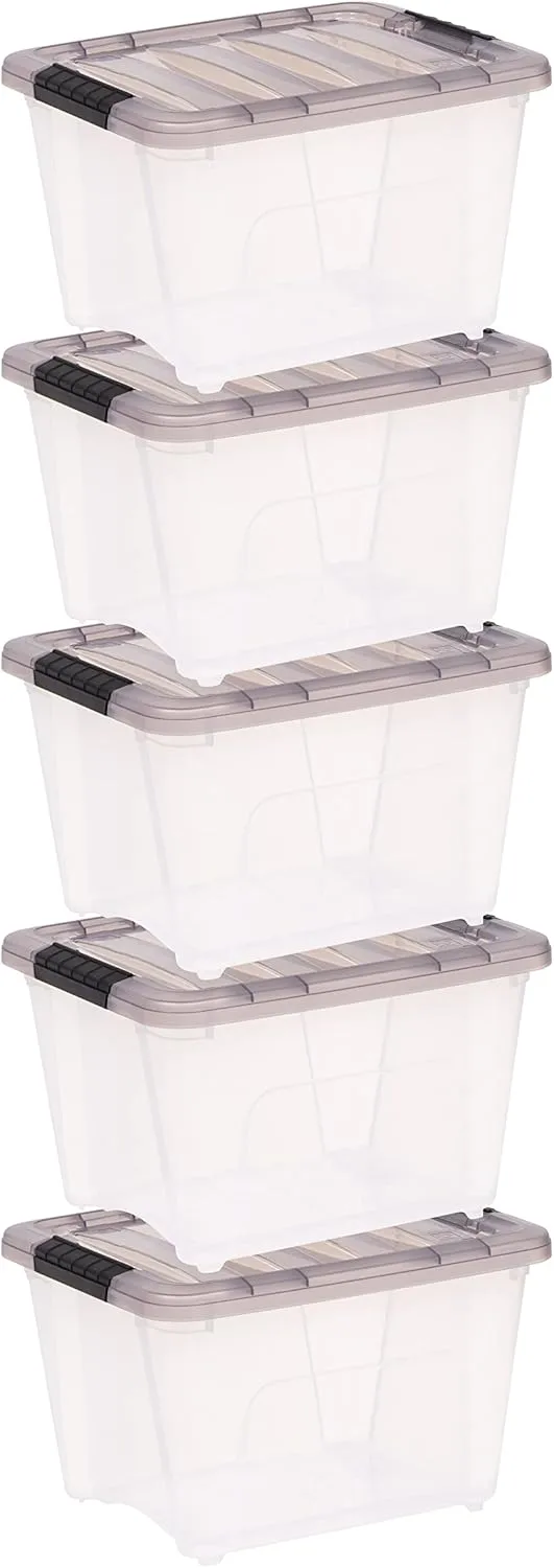 IRIS USA 19 Quart Stack & Pull Clear Plastic Storage Box, Gray, 5 Pack