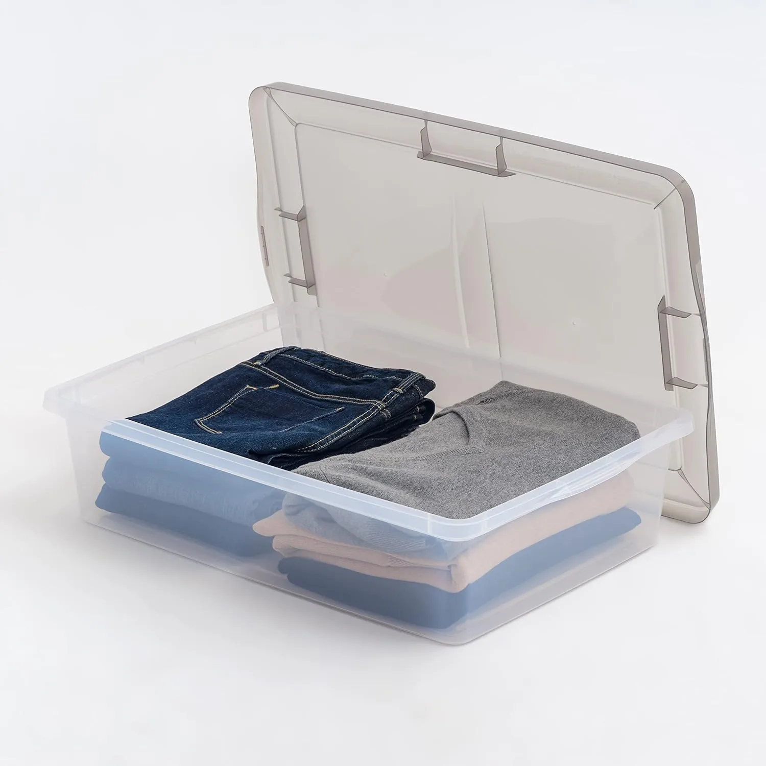 IRIS USA Plastic Storage Bin Tote Organizing Container with Latching Lid, Stackable and Nestable (28 Qt. - 6 Pack)