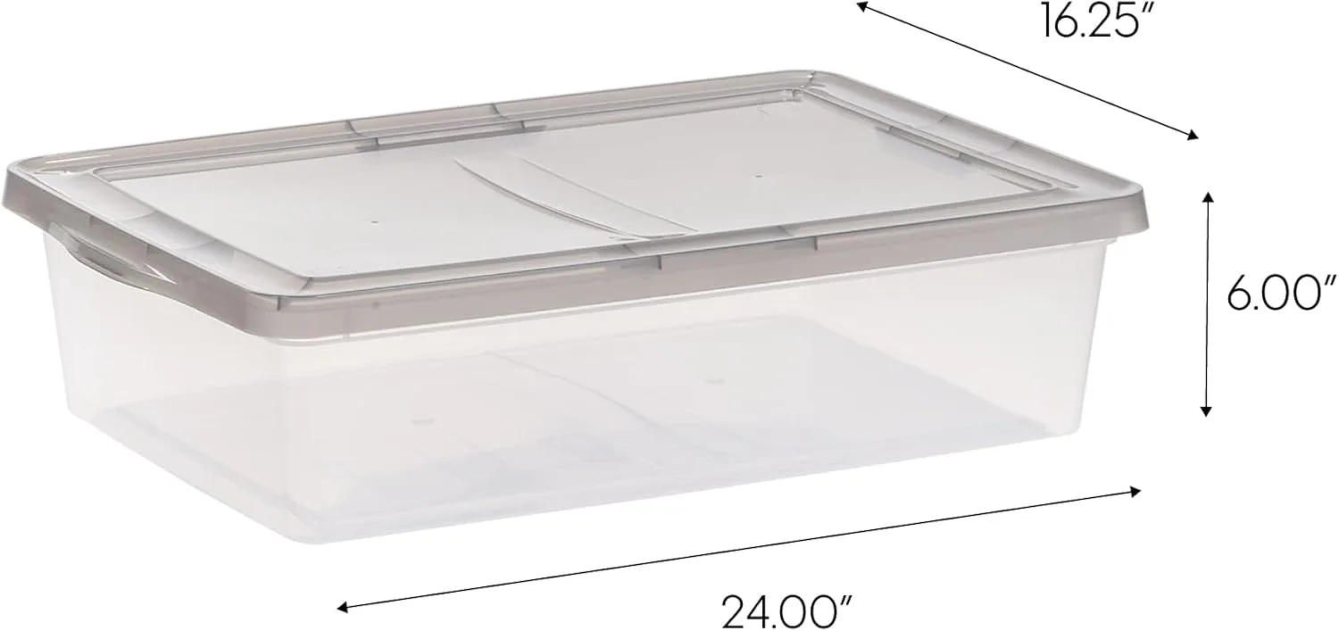 IRIS USA Plastic Storage Bin Tote Organizing Container with Latching Lid, Stackable and Nestable (28 Qt. - 6 Pack)