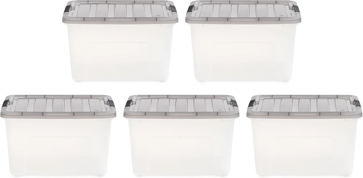 IRIS USA 40 Quart Stack & Pull Clear Storage Box, Gray, 5 Pack
