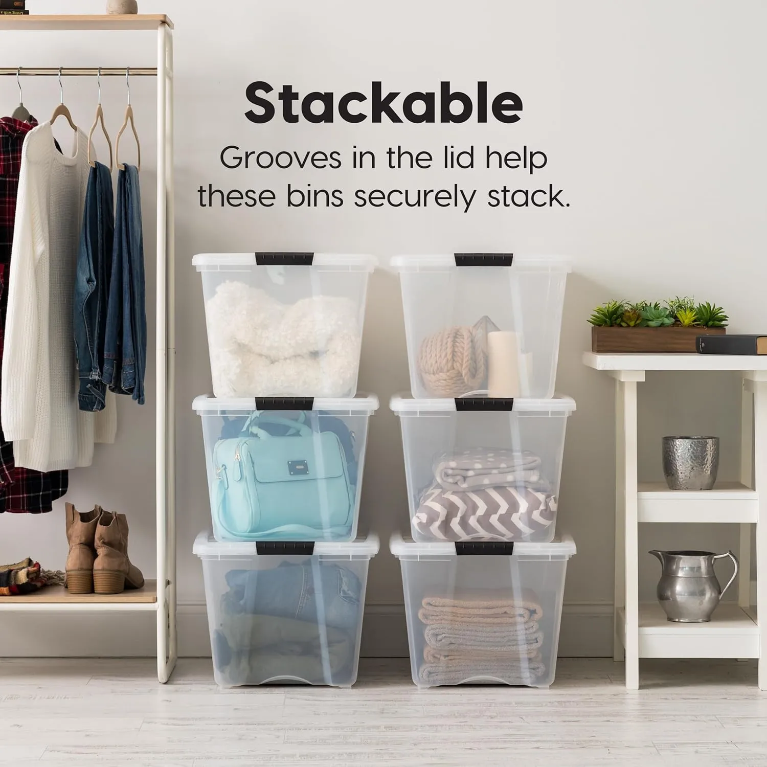 IRIS 53 Qt Stackable Clear Plastic Storage Boxes with Lid, 22 x 16.5 x 13 in - Case of 6