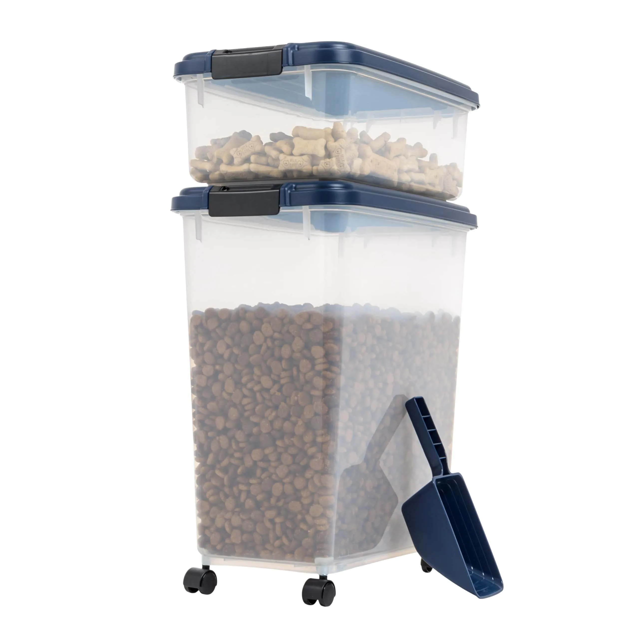 IRIS USA Airtight Dog Food Storage Container, 40 lbs & 14 lbs Combo, Stackable Treat Box, 2-Cup Scoop, Wheels, Keep Fresh