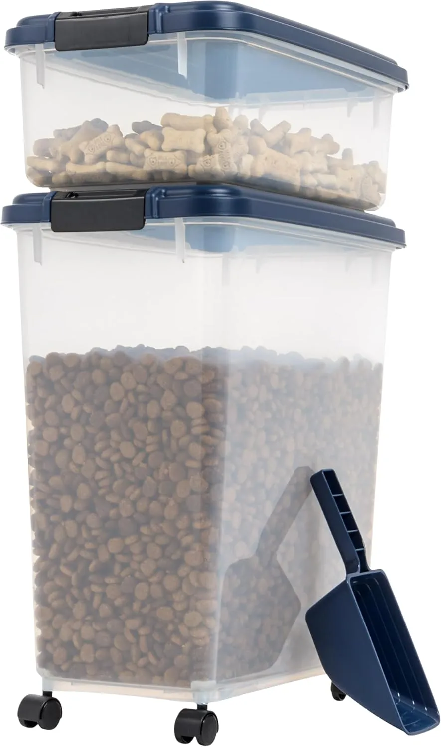 IRIS USA Airtight Dog Food Storage Container, 40 lbs & 14 lbs Combo, Stackable Treat Box, 2-Cup Scoop, Wheels, Keep Fresh