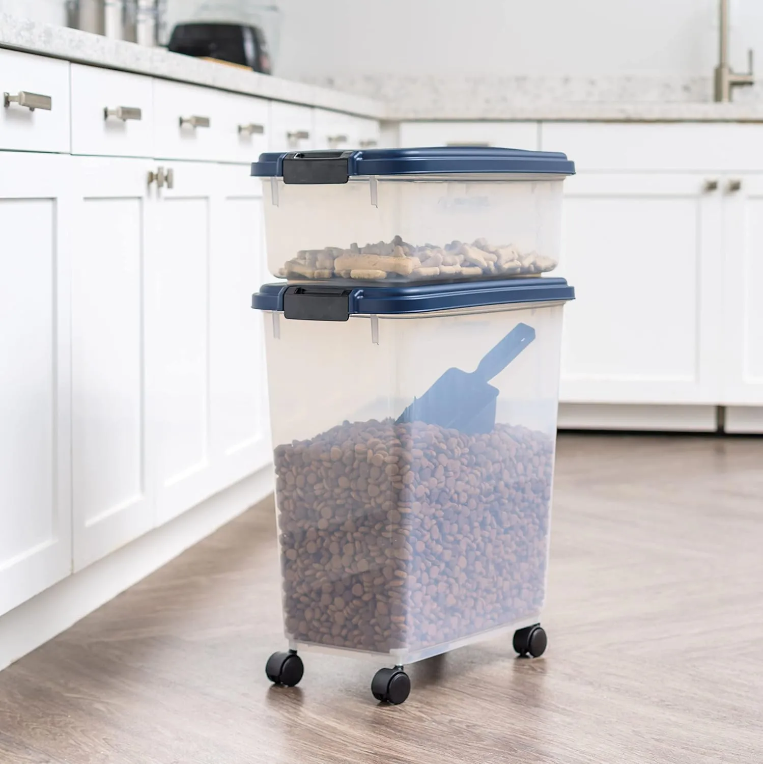IRIS USA Airtight Dog Food Storage Container, 40 lbs & 14 lbs Combo, Stackable Treat Box, 2-Cup Scoop, Wheels, Keep Fresh