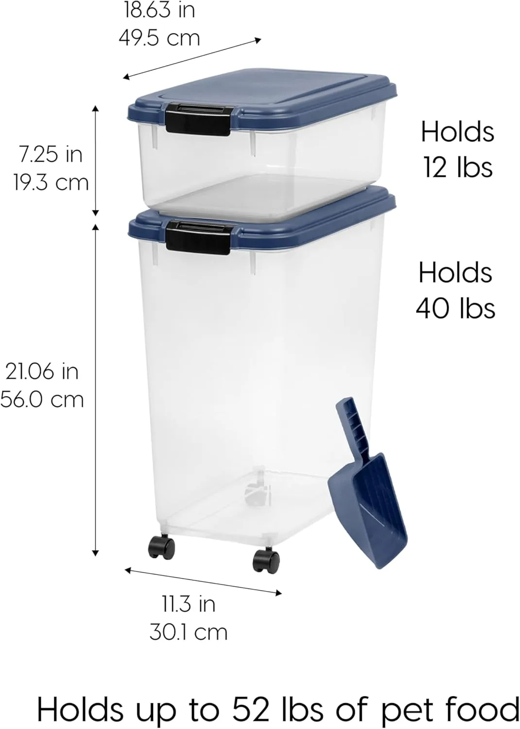 IRIS USA Airtight Dog Food Storage Container, 40 lbs & 14 lbs Combo, Stackable Treat Box, 2-Cup Scoop, Wheels, Keep Fresh
