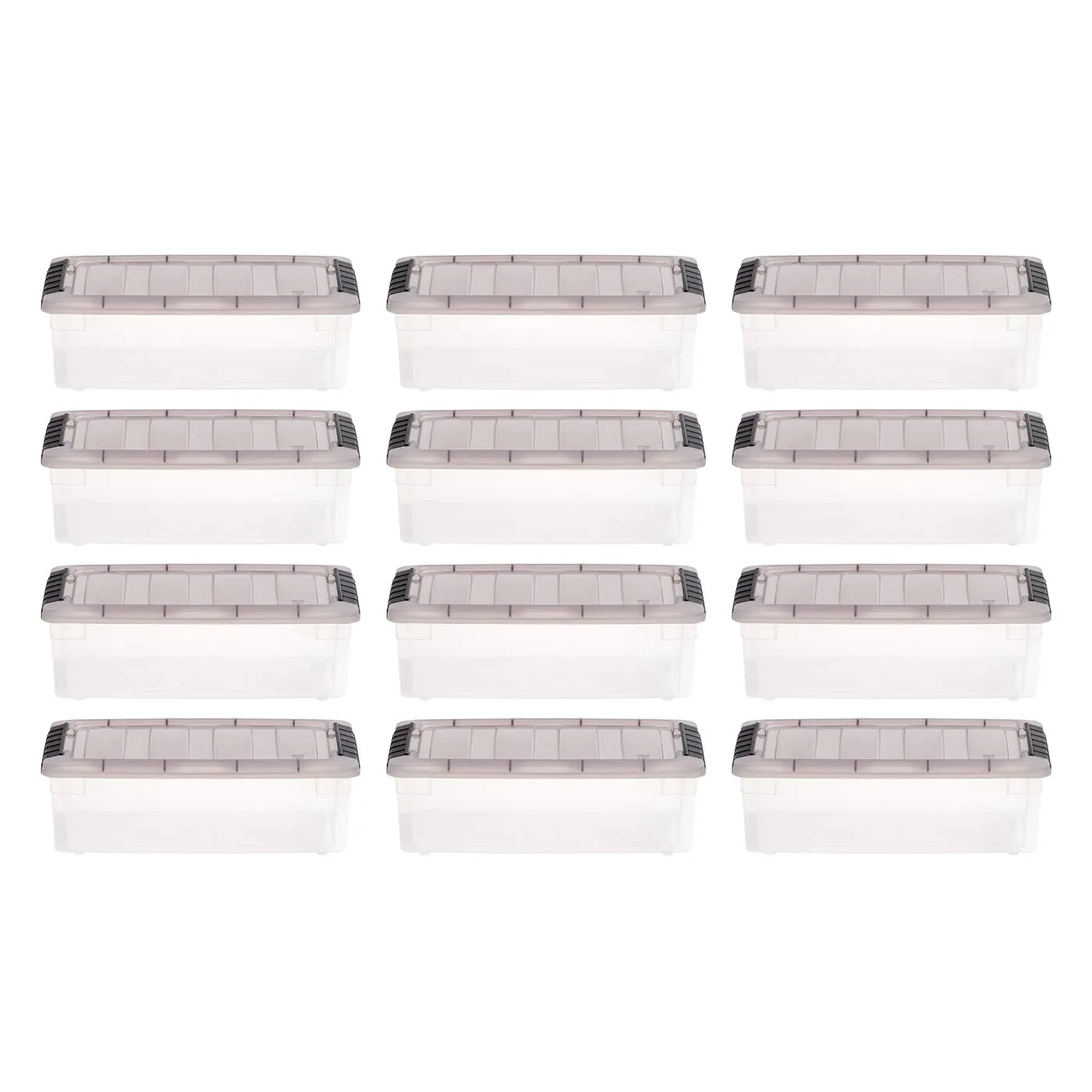 IRIS USA 6 Quart Stack & Pull Clear Storage Box, Gray, 12 Pack