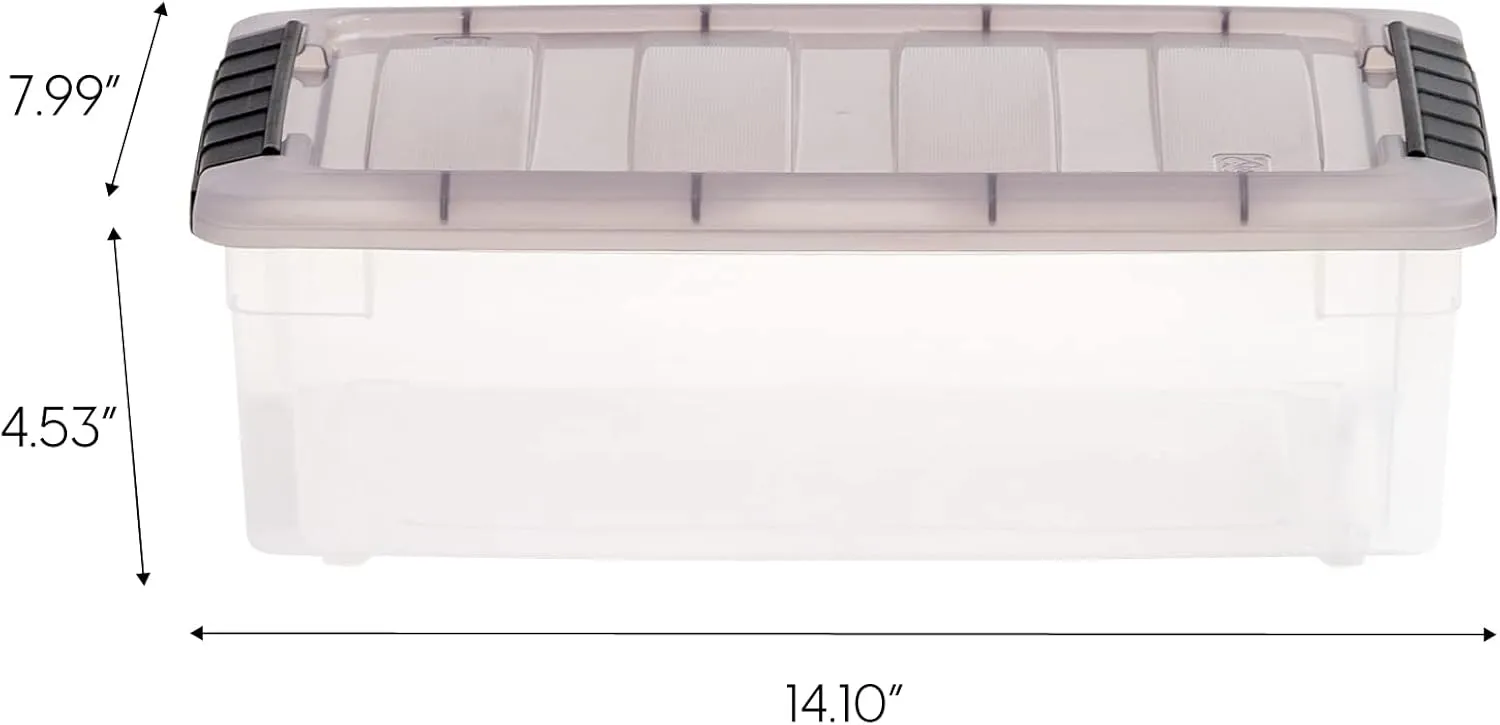 IRIS USA 6 Quart Stack & Pull Clear Storage Box, Gray, 12 Pack