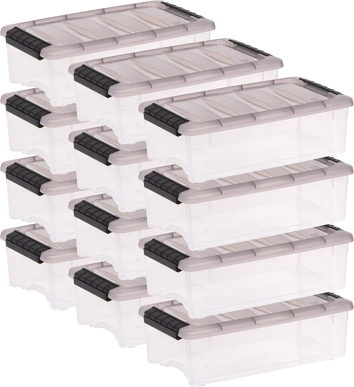 IRIS USA 6 Quart Stack & Pull Clear Storage Box, Gray, 12 Pack