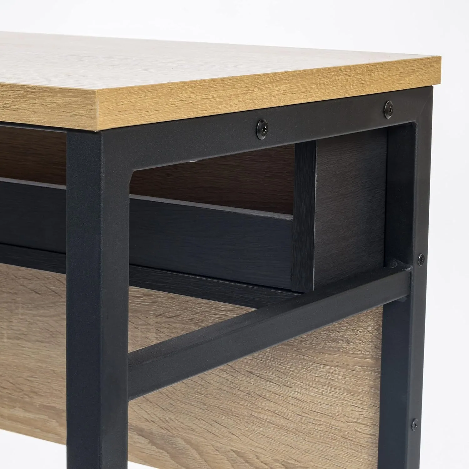IRIS USA Computer Desk Slim Rustic Industrial Table with Matte Black Steel Frame and Heavy-Duty Wooden Tabletop
