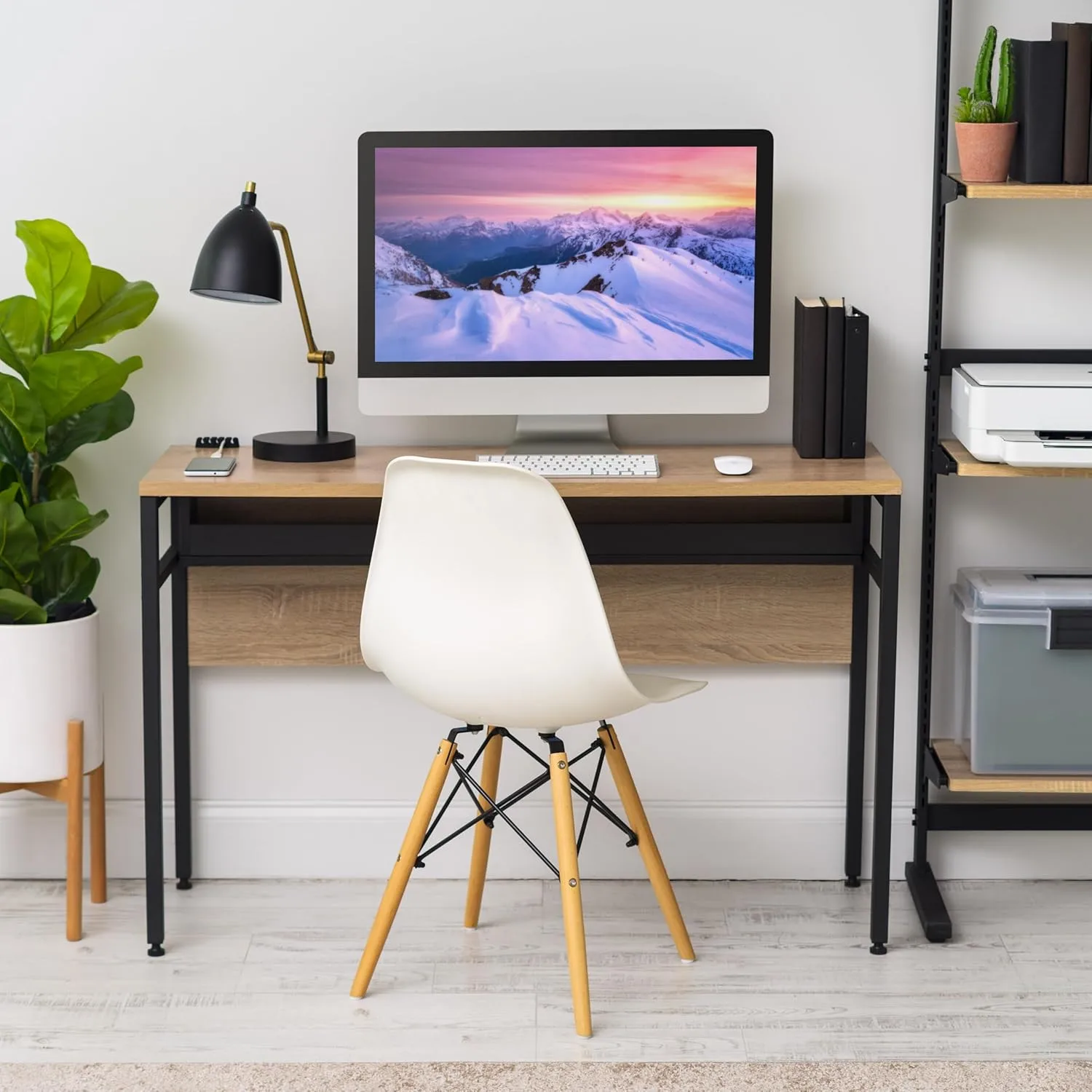IRIS USA Computer Desk Slim Rustic Industrial Table with Matte Black Steel Frame and Heavy-Duty Wooden Tabletop