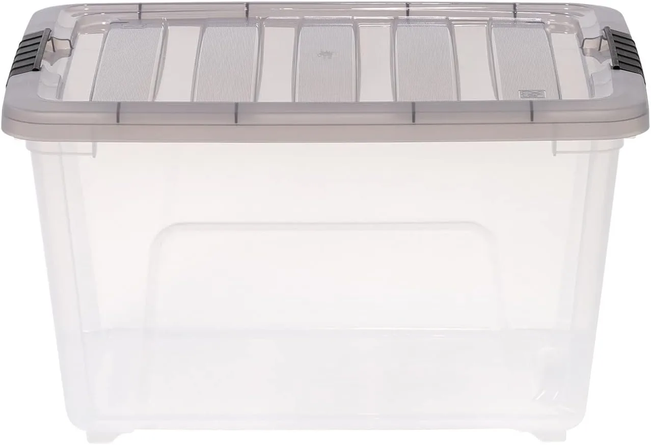 IRIS USA 5 Pack 32 Quart Stack & Pull™ Clear Plastic Storage Box with Buckles, Gray