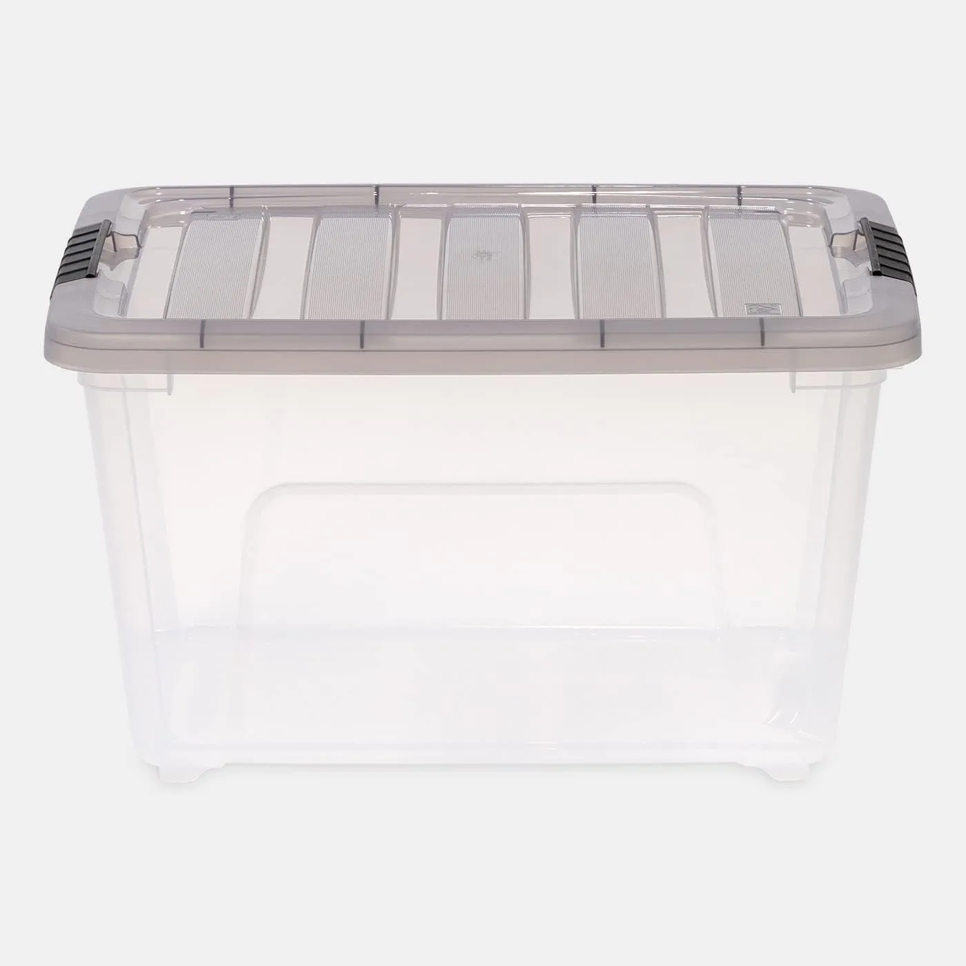 IRIS USA 5 Pack 32 Quart Stack & Pull™ Clear Plastic Storage Box with Buckles, Gray