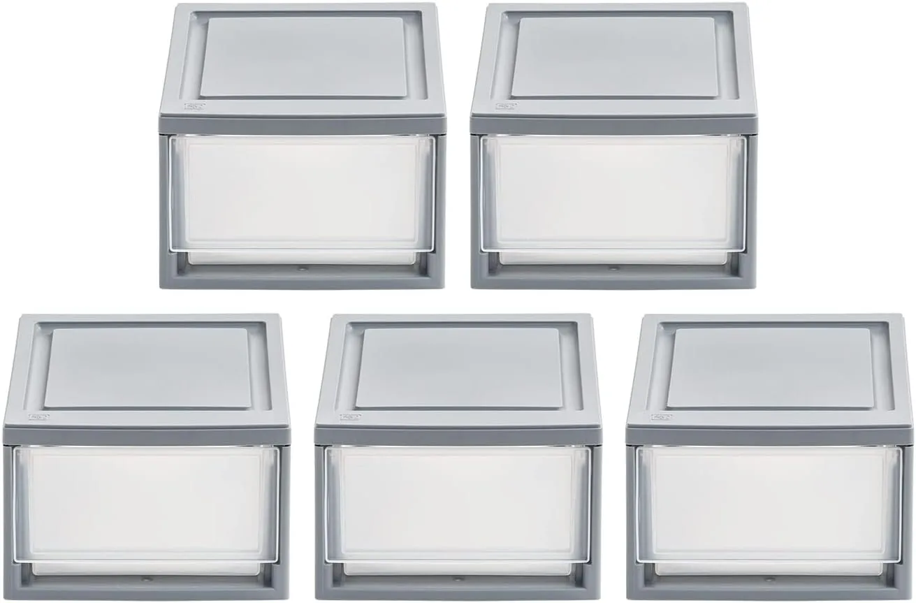 IRIS USA 5-Pack Stackable Storage Drawers, Gray, 13.13 x 8.50 x 5.38 in
