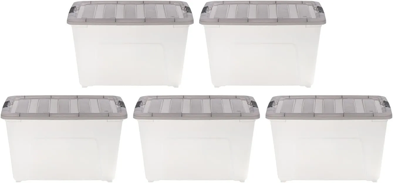 IRIS USA 53 Quart Stack & Pull Clear Storage Box, Gray, 5 Pack