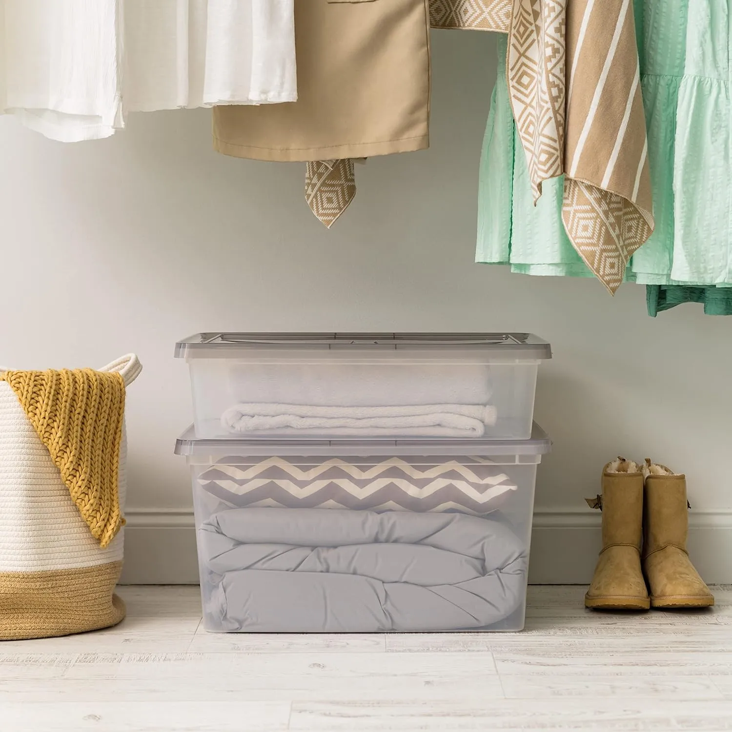 IRIS USA Plastic Storage Bin Tote with Latching Snap Lid, 58 Qt (14.5 Gal) - 5 Pack