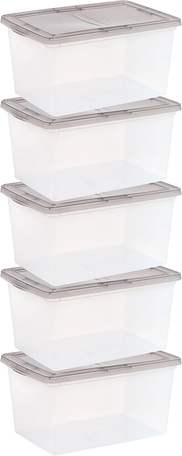 IRIS USA Plastic Storage Bin Tote with Latching Snap Lid, 58 Qt (14.5 Gal) - 5 Pack