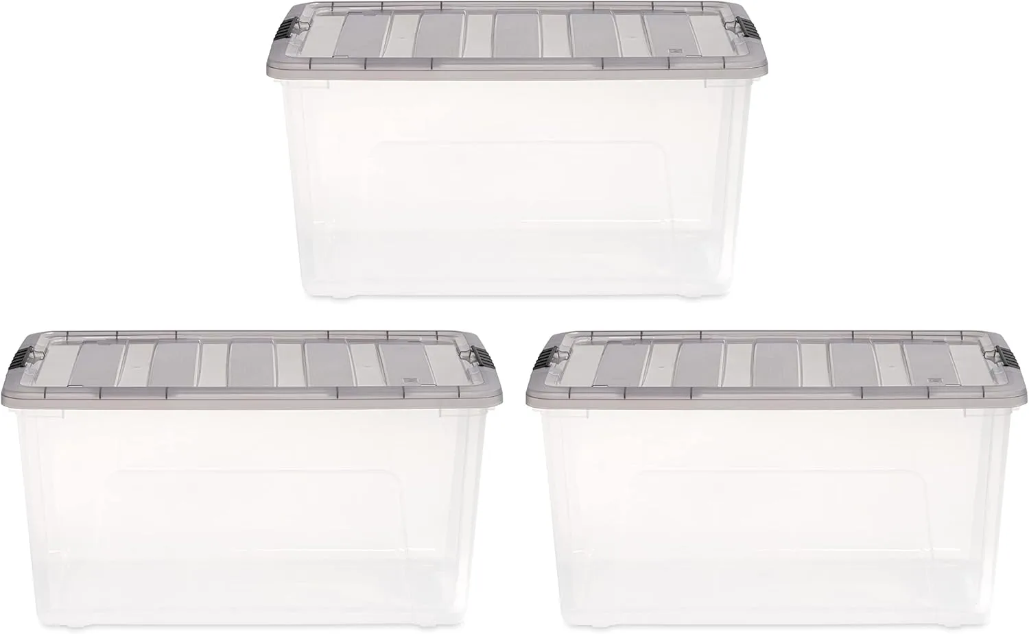 IRIS USA 72 Quart Stack & Pull Clear Storage Box, Gray, 3 Pack