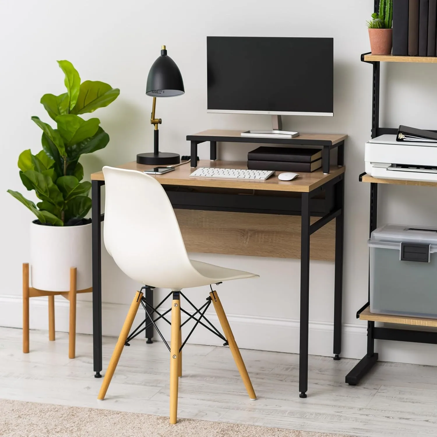IRIS USA Computer Desk Slim Rustic Industrial Table with Matte Black Steel Frame and Heavy-Duty Wooden Tabletop