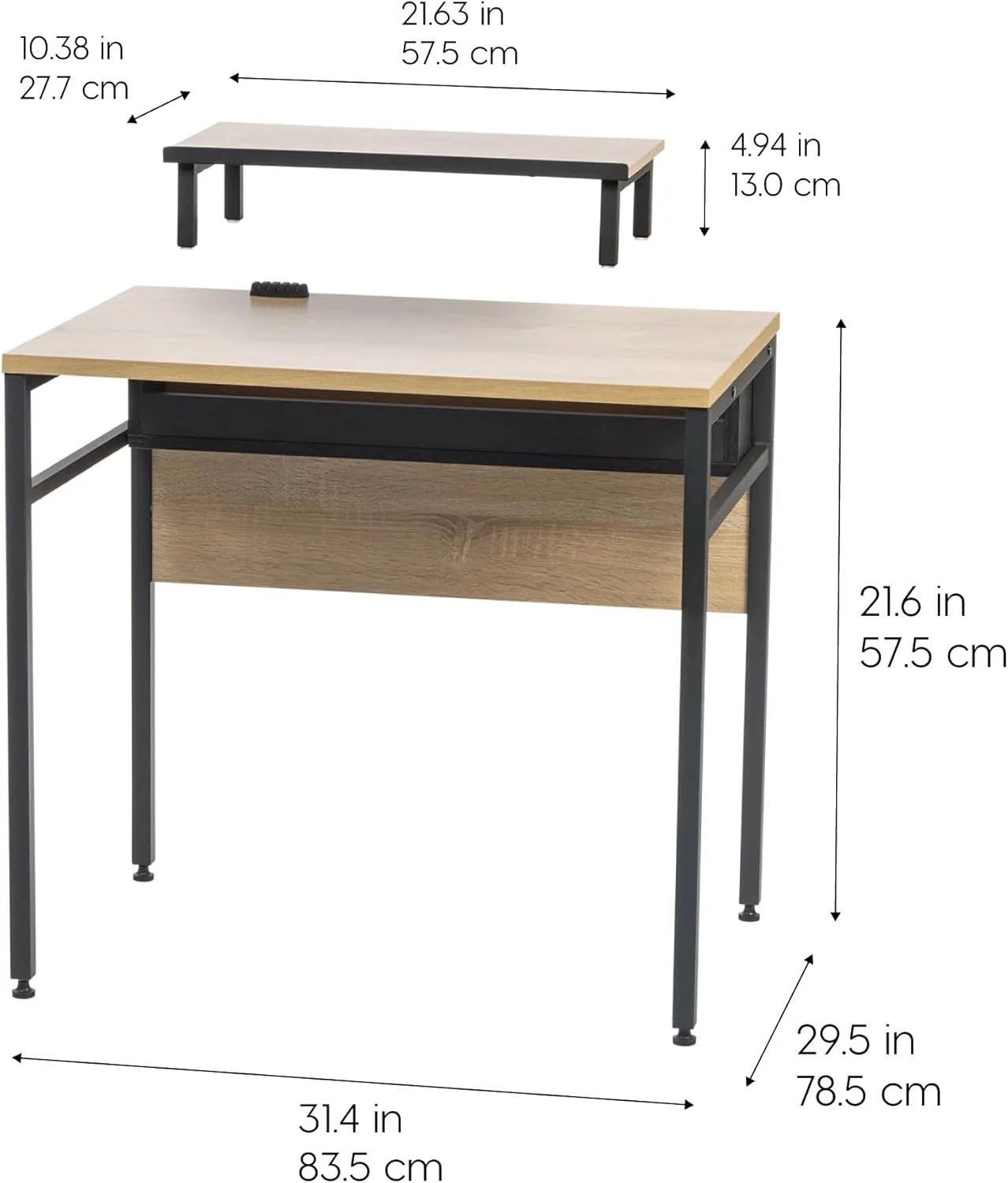 IRIS USA Computer Desk Slim Rustic Industrial Table with Matte Black Steel Frame and Heavy-Duty Wooden Tabletop