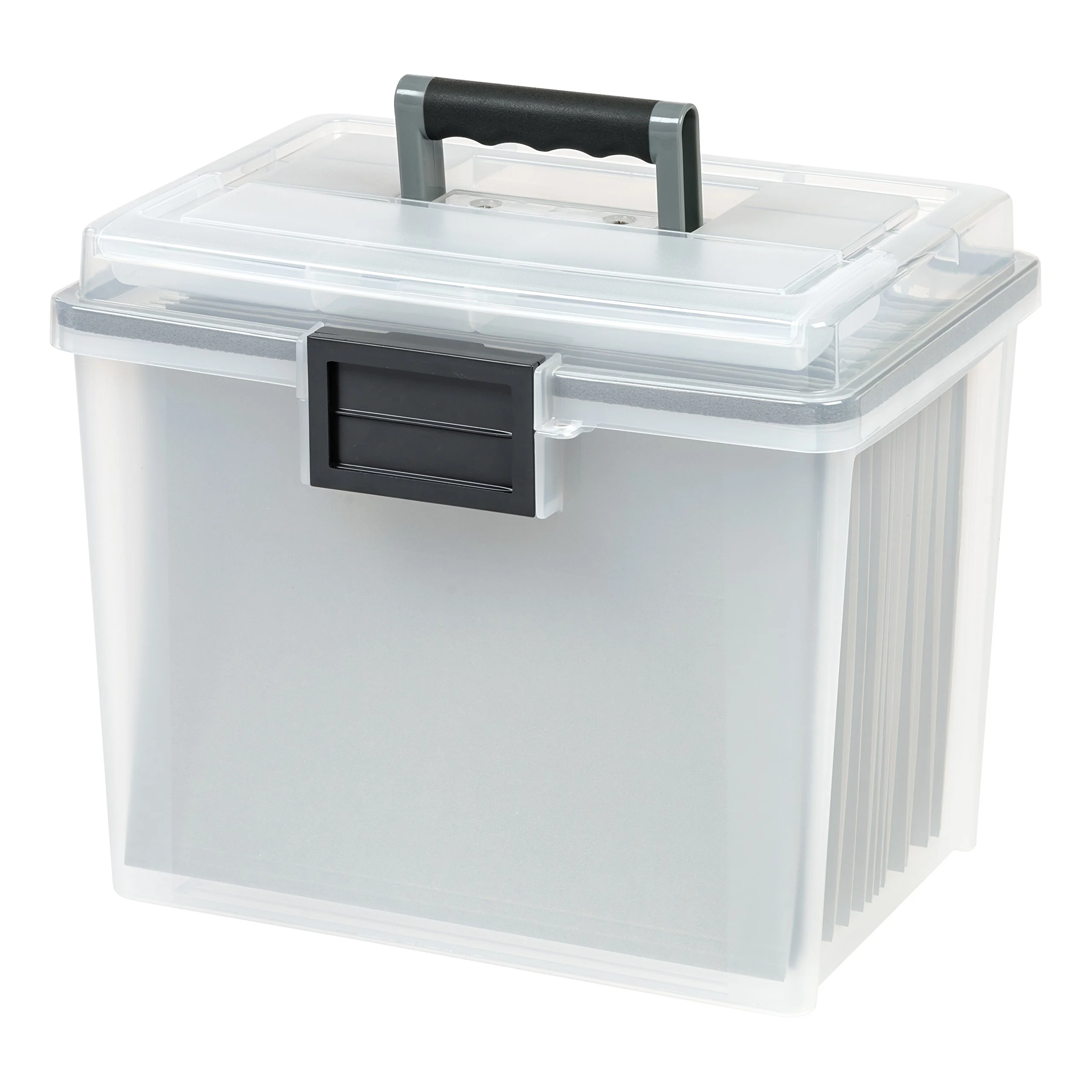 IRIS USA WEATHERPRO 19 Qt Portable Letter-Size File Box with Organizer Lid, Clear