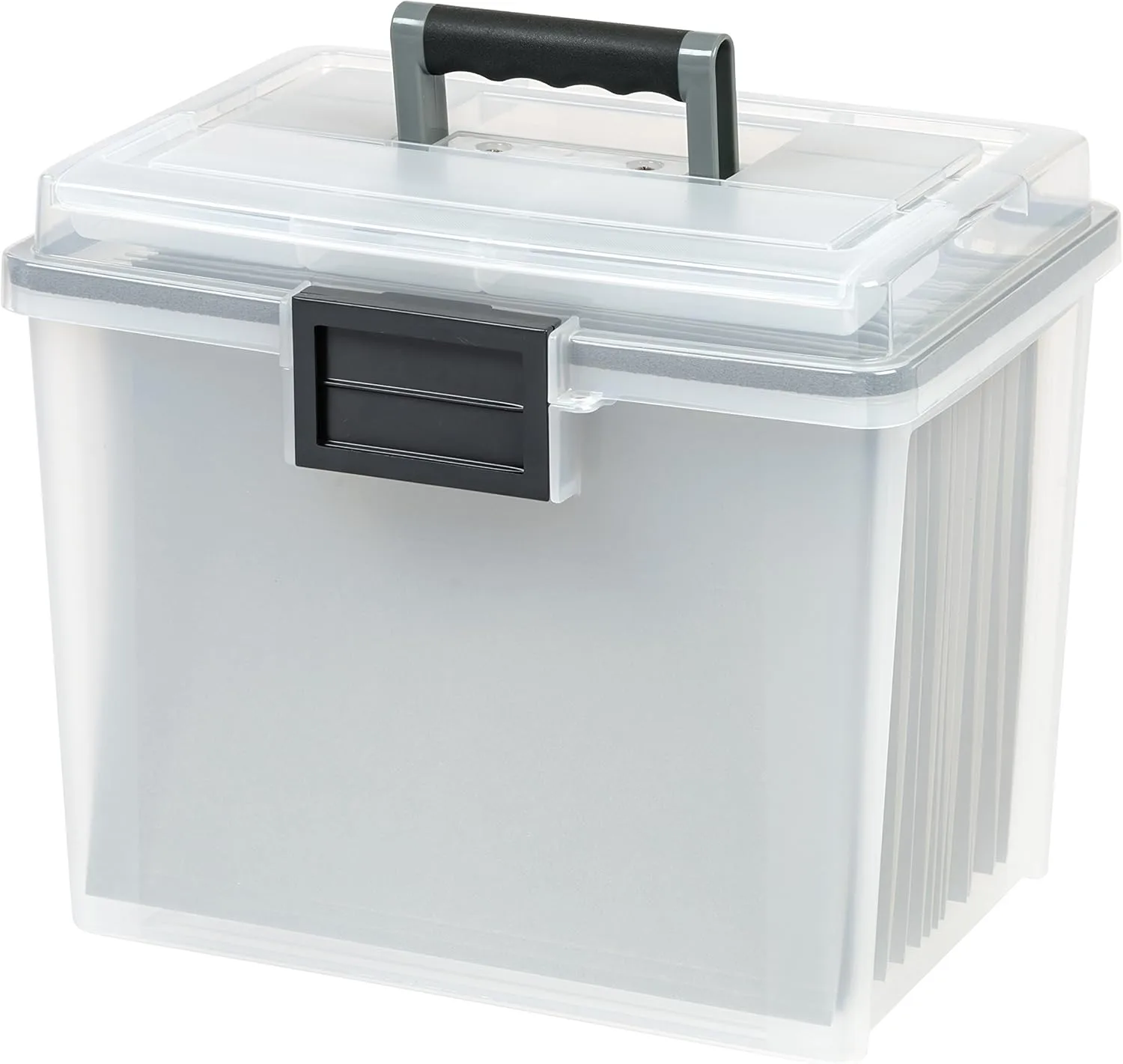 IRIS USA WEATHERPRO 19 Qt Portable Letter-Size File Box with Organizer Lid, Clear