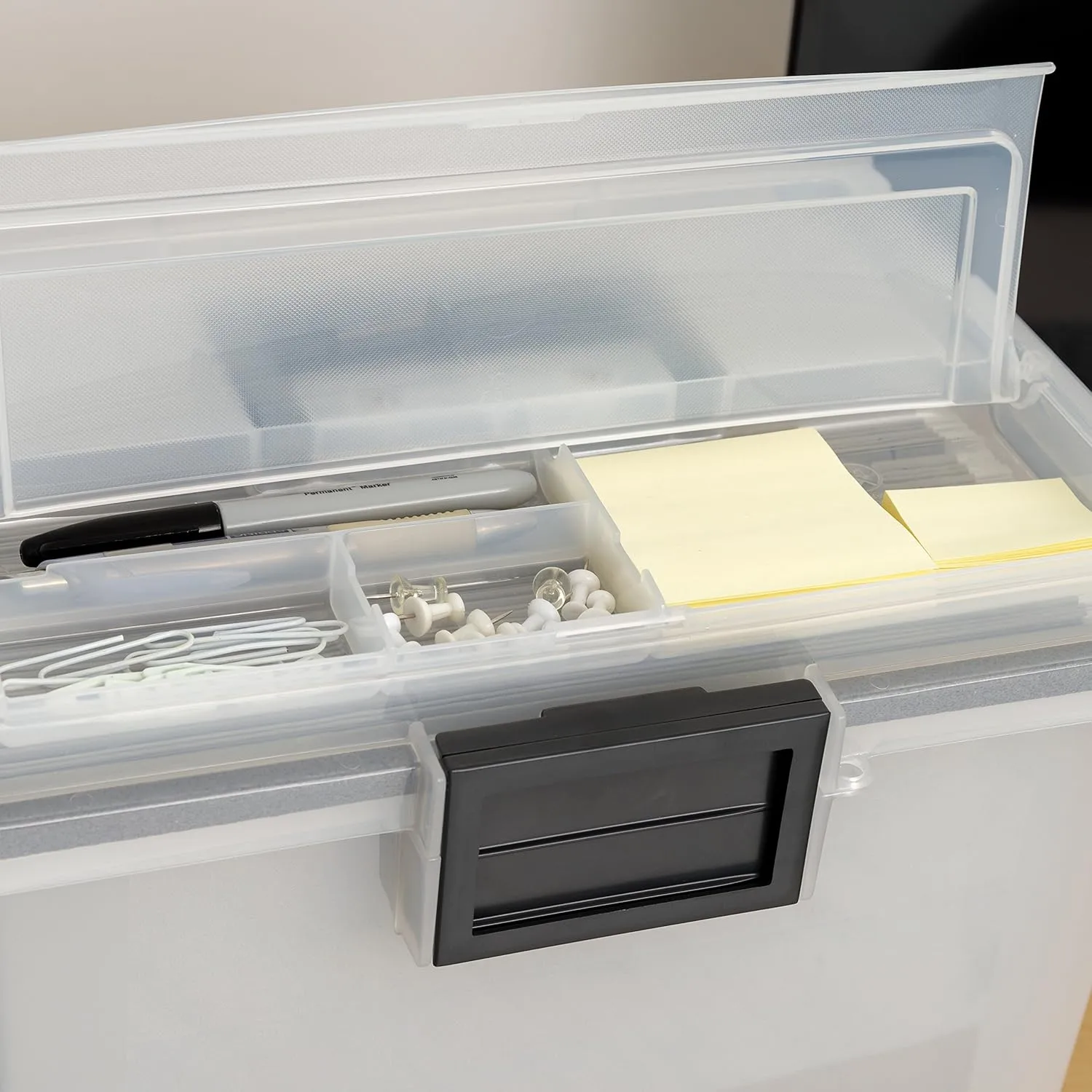 IRIS USA WEATHERPRO 19 Qt Portable Letter-Size File Box with Organizer Lid, Clear