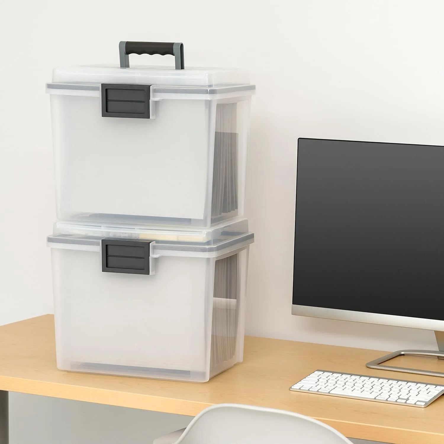 IRIS USA WEATHERPRO 19 Qt Portable Letter-Size File Box with Organizer Lid, Clear