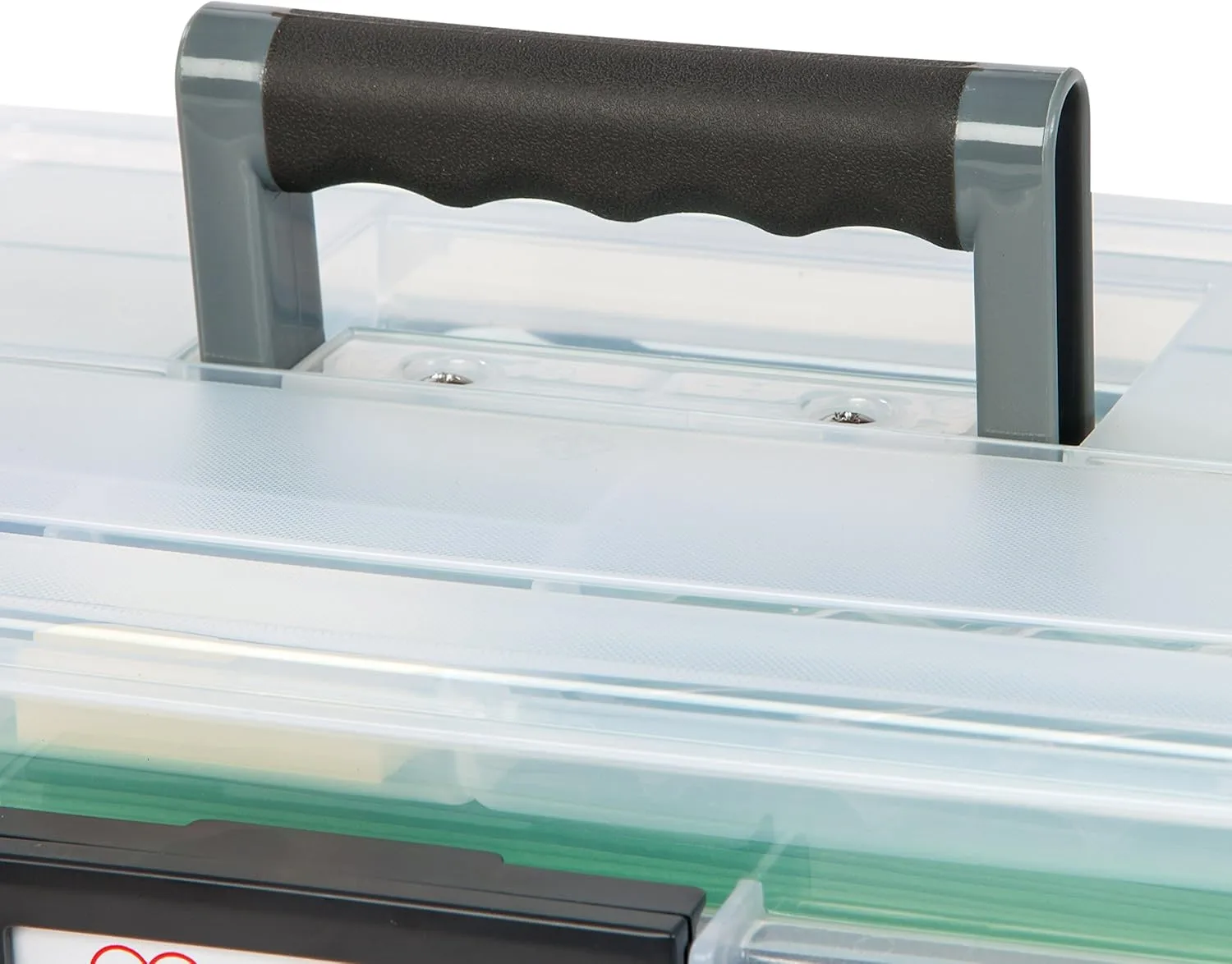 IRIS USA WEATHERPRO 19 Qt Portable Letter-Size File Box with Organizer Lid, Clear